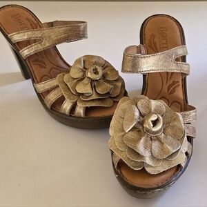 Børn Tiramisu Gold Leather Flower Sandals